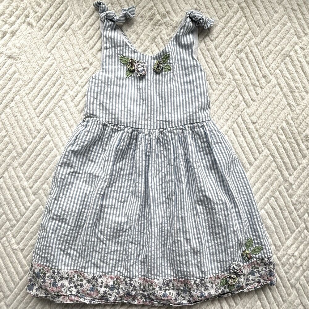 Rachel Ashwell Size 6 Blue Seersucker Floral Tie Strap Cottagecore Dress